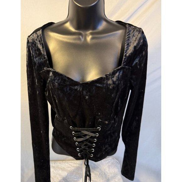 Cosmic Aura Crushed Velvet Lace Front Corset Top Blouse Shirt Blouse Large L - Picture 1 of 2